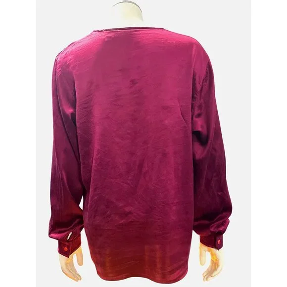 Vintage All Silk Blouse by Jonathan Logan 14 Magenta Long Sleeve 80s Retro Chic - Picture 6 of 9